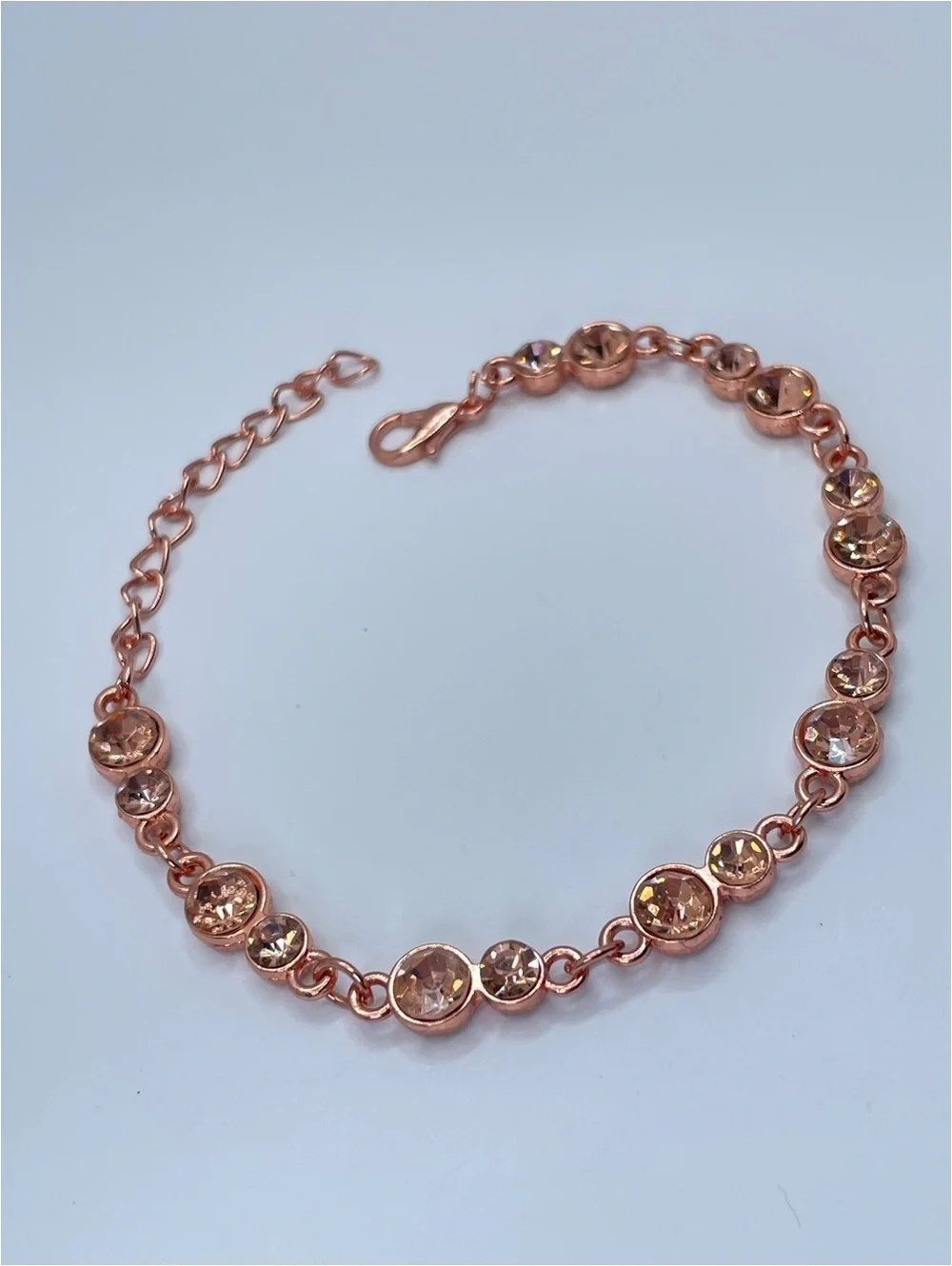 Copper Tone Crystal Tennis Bracelet Champagne Rhinestone Link